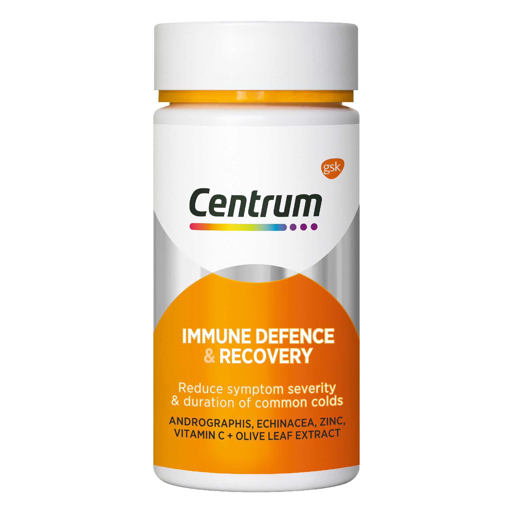 Bottle of Immune Defence & Recovery from the Centrum Benefits Blend (50 tablets).